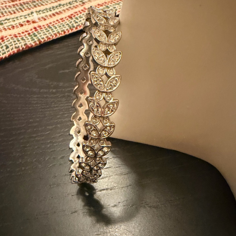 Swarovski Crystal Leaf Bracelet-Silver Tone-Statement Piece